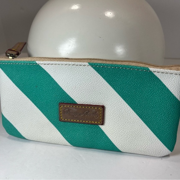 Dooney & Bourke Teal Blue and White Stripe Square Wristlet Coin Purse Wallet 7” - Picture 2 of 6
